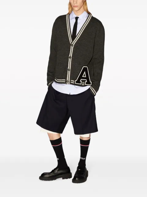 AMBUSH monogram-appliqué wool cardigan