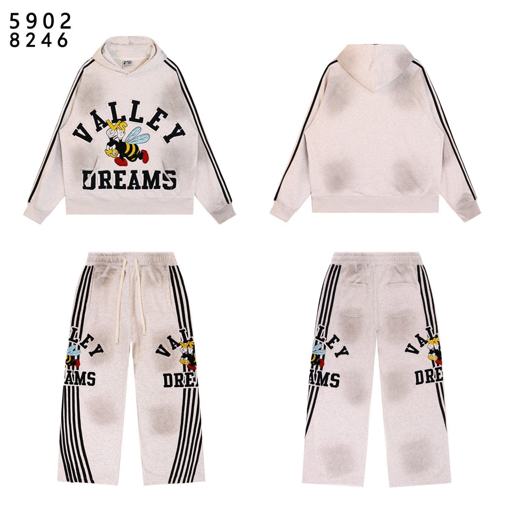 VALE USA Bee Embroidered Striped Hoodie & Sweatpants Set