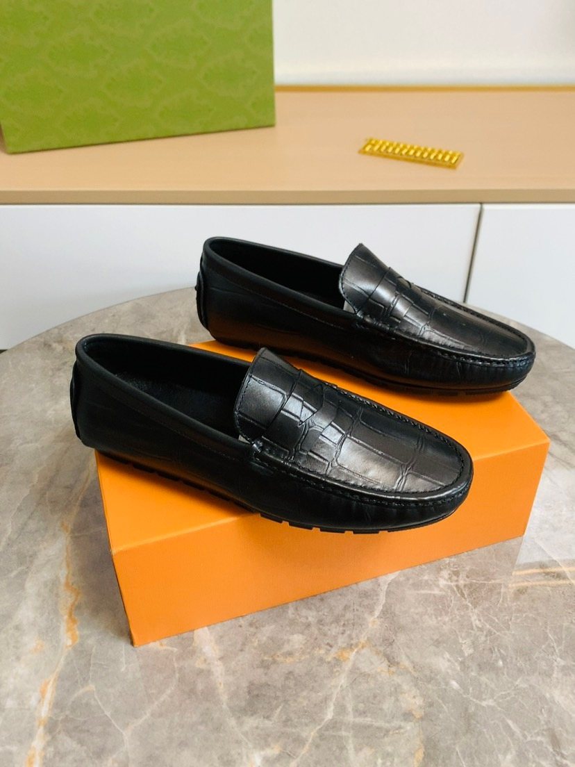 Louis Vuitton Black Leather Slip-On Loafers