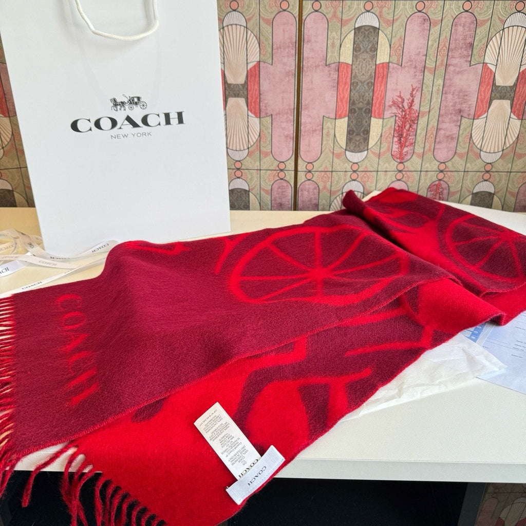 Coach Logo Fringed Wool Scarf