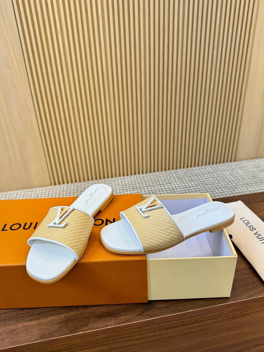 Louis Vuitton Textured Strap Slide Sandals